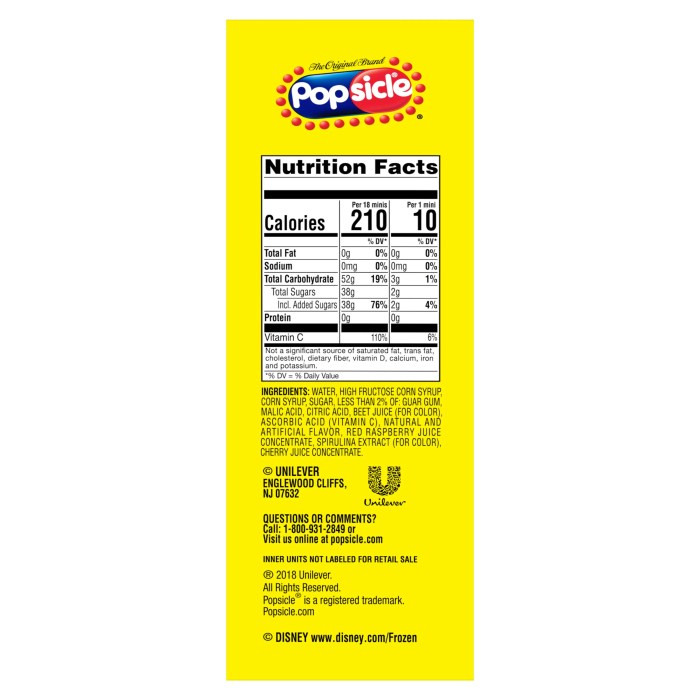 Pop ice popsicles nutrition facts