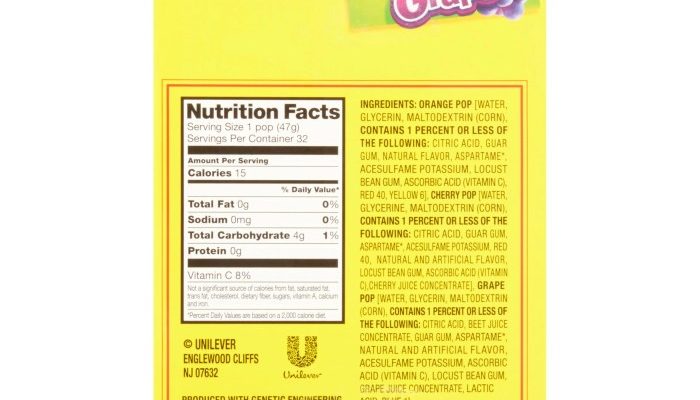 Pop ice popsicles nutrition facts