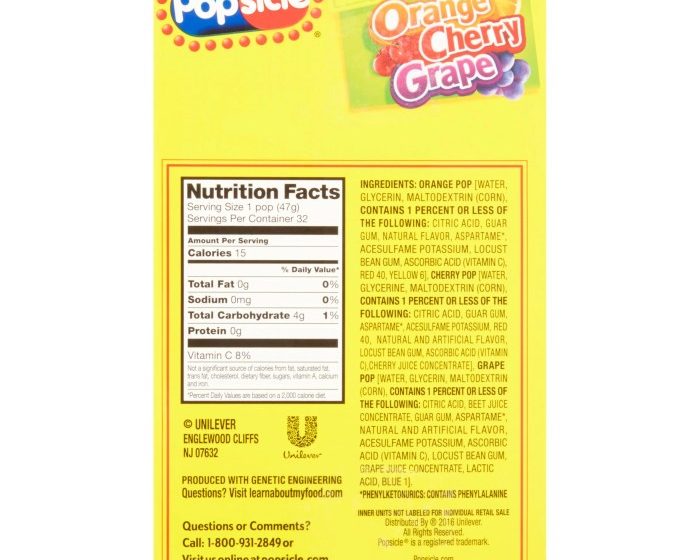 Pop ice popsicles nutrition facts