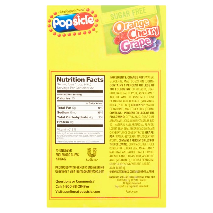 Pop ice popsicles nutrition facts