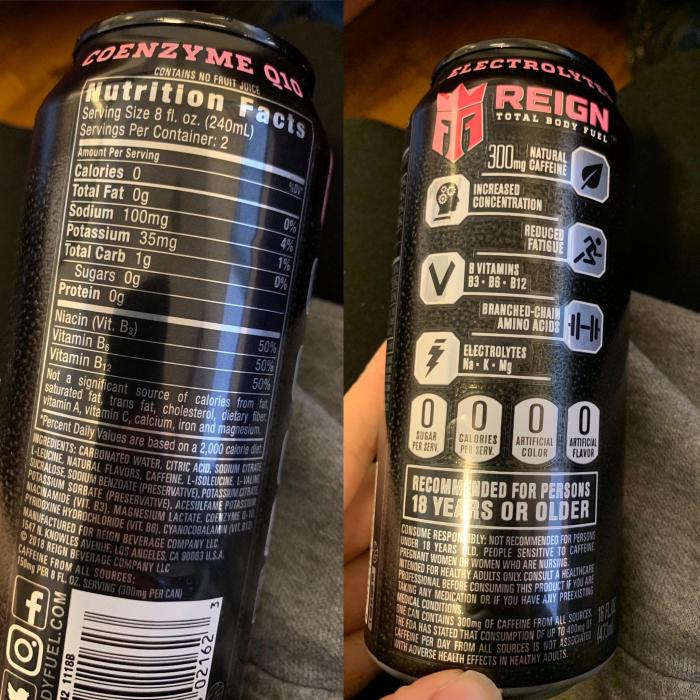 Reign storm energy drink nutrition facts